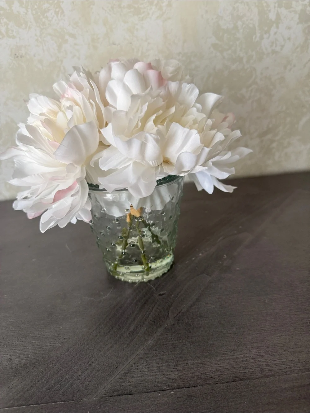 White and Blush Artificial Peony Arrangement in Glass Vase